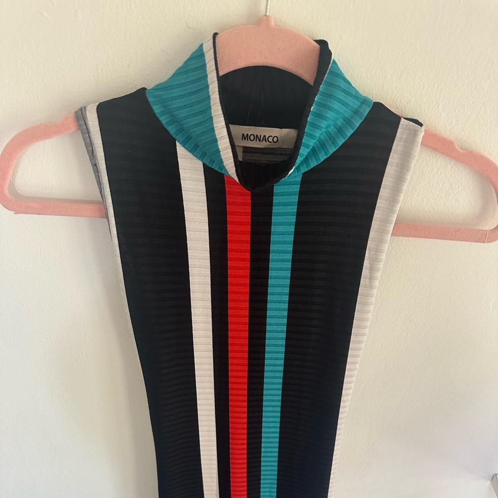 Striped long dress, Sleeveless vertical stripes Neck dress, women's dress - Picture 3 of 5